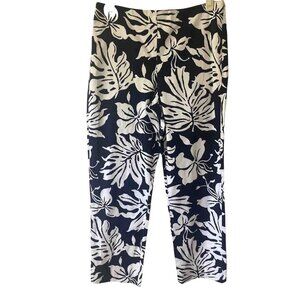 Lauren Ralph Lauren Women Navy/white Floral Print Capri Ankle Pants 10 Stretch
